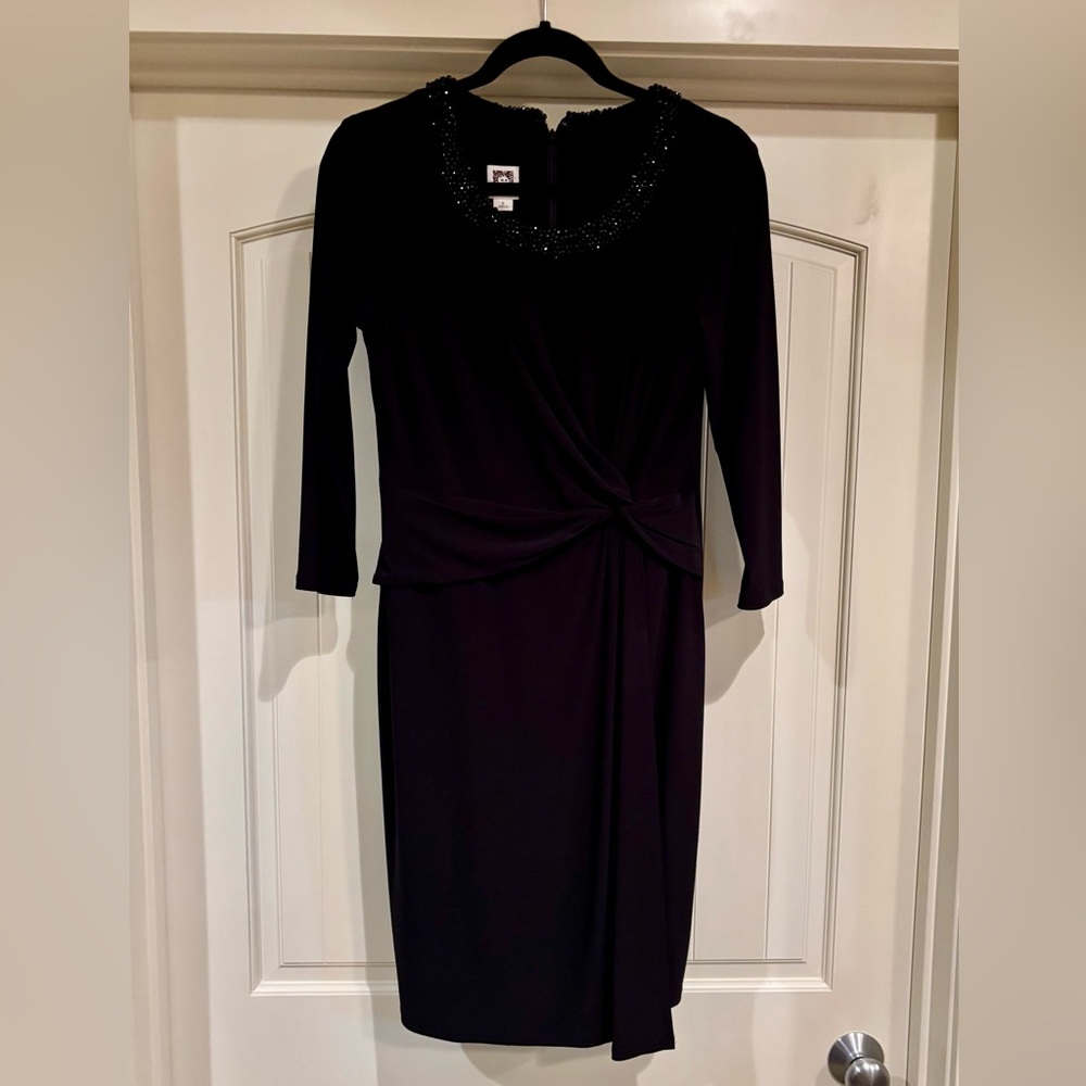 Anne Klein Black 3/4 Sleeve Dress with Beaded Neckline
